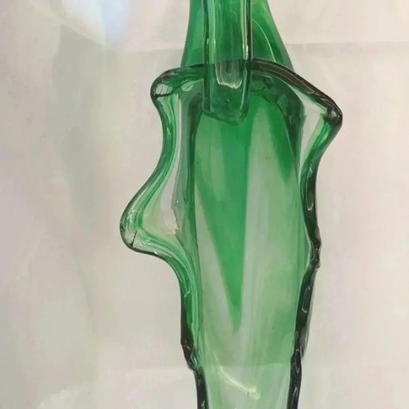 Vintage 70s MCM Atomic Murano Style Hand Blown Green Glass Abstract Vase Bowl - Picture 3 of 6
